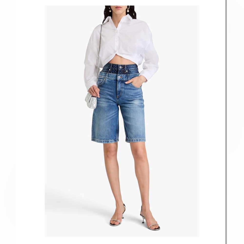 Sandro Blue Denim Layered embellished shorts 40